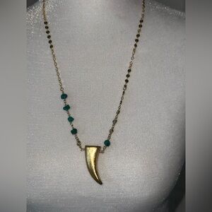 Highway Hippie Gold Horn Pendant Necklace with Turquoise Beads
